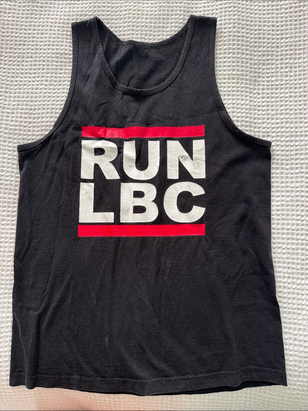 RUN LBC Black Tank with Bold White & Red Graphic